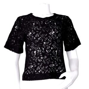 Oliver Bonas Black Floral Lace Short Sleeve Crew Neck Top NWT Size US 4 UK 8